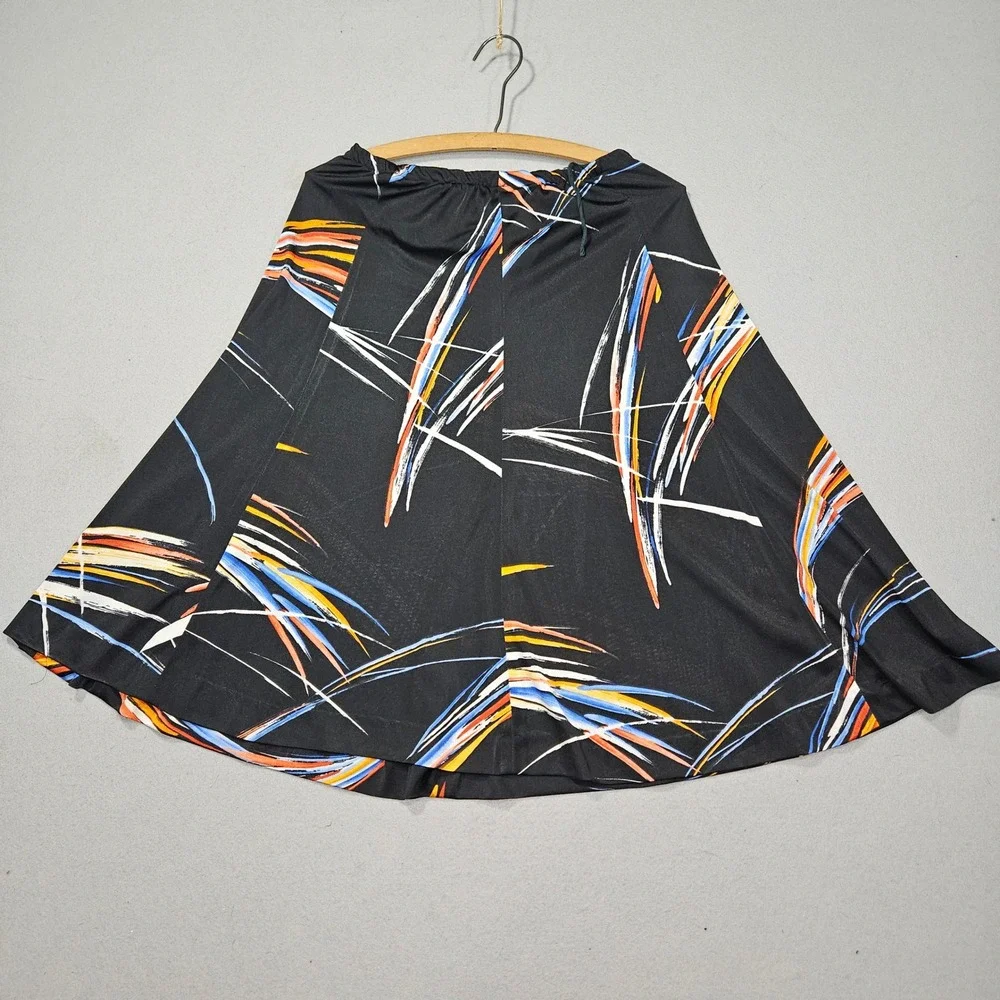 VTG Jonathan Logan 2 piece 70s Skirt Set Abstract Brushstroke Black Multi Sz L